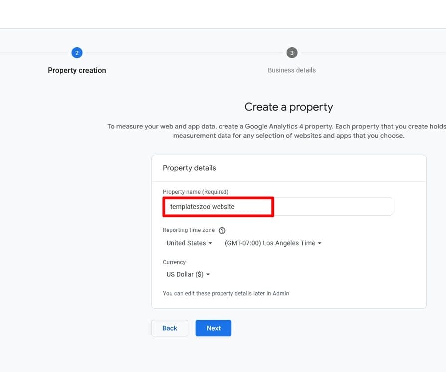 Google Analytics Property Creation