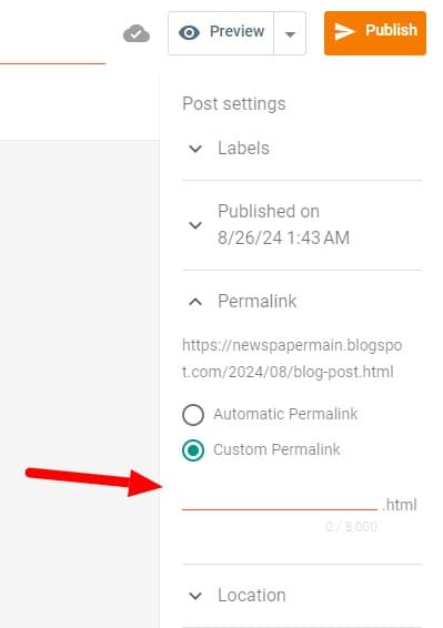 Custom Permalinks in blogger editor